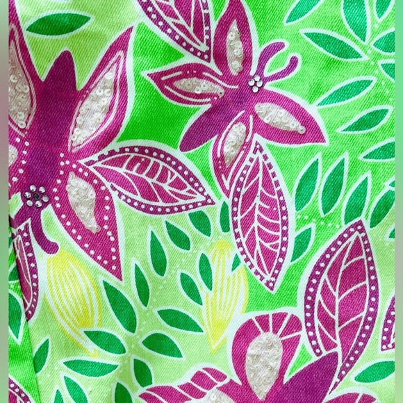 Lilly Pulitzer Summer Fling Butterfly Sequin Crystals Jeans Size 2 Cropped Pants - Picture 2 of 6